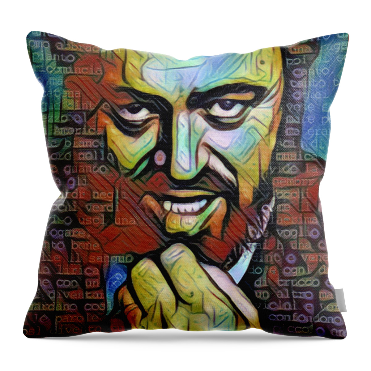 Luciano Pavarotti Throw Pillow featuring the painting Luciano Pavarotti Painting 2 by Tony Rubino