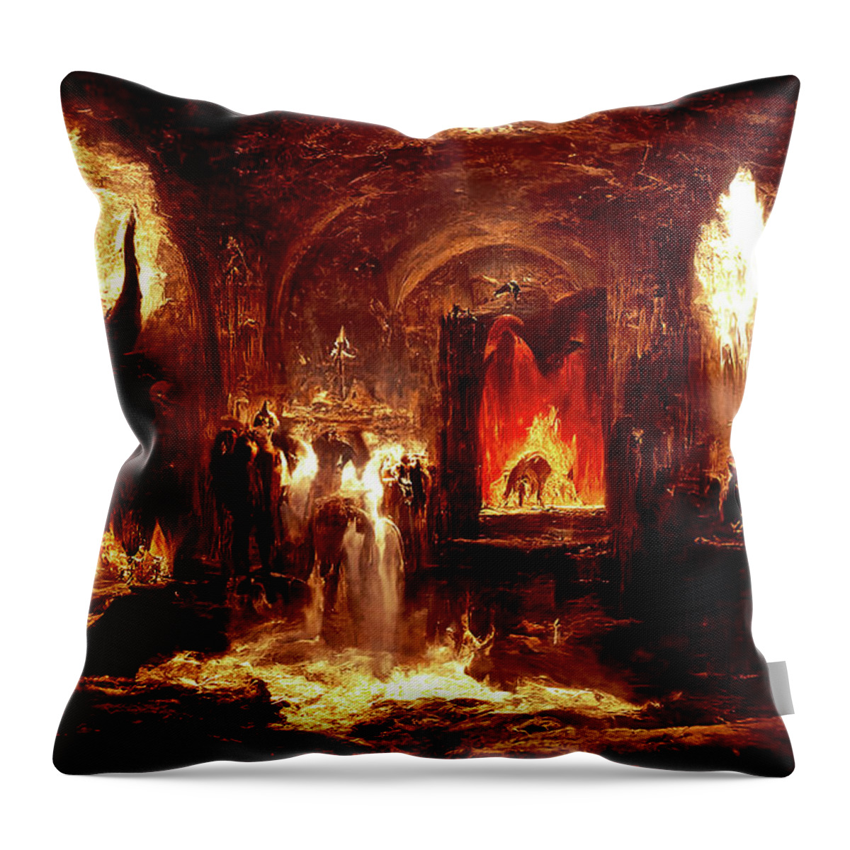 Lucifer Throw Pillow featuring the painting Lucifer Throne in Hell, 04 by AM FineArtPrints