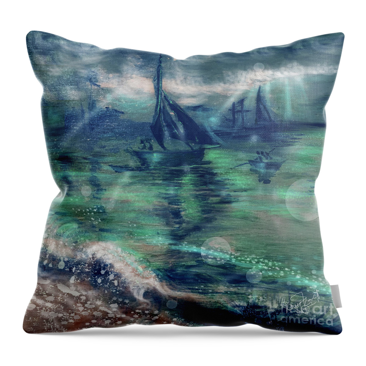 Lucky Boat Throw Pillow featuring the painting Lucky Boat Fengshui your life by Remy Francis