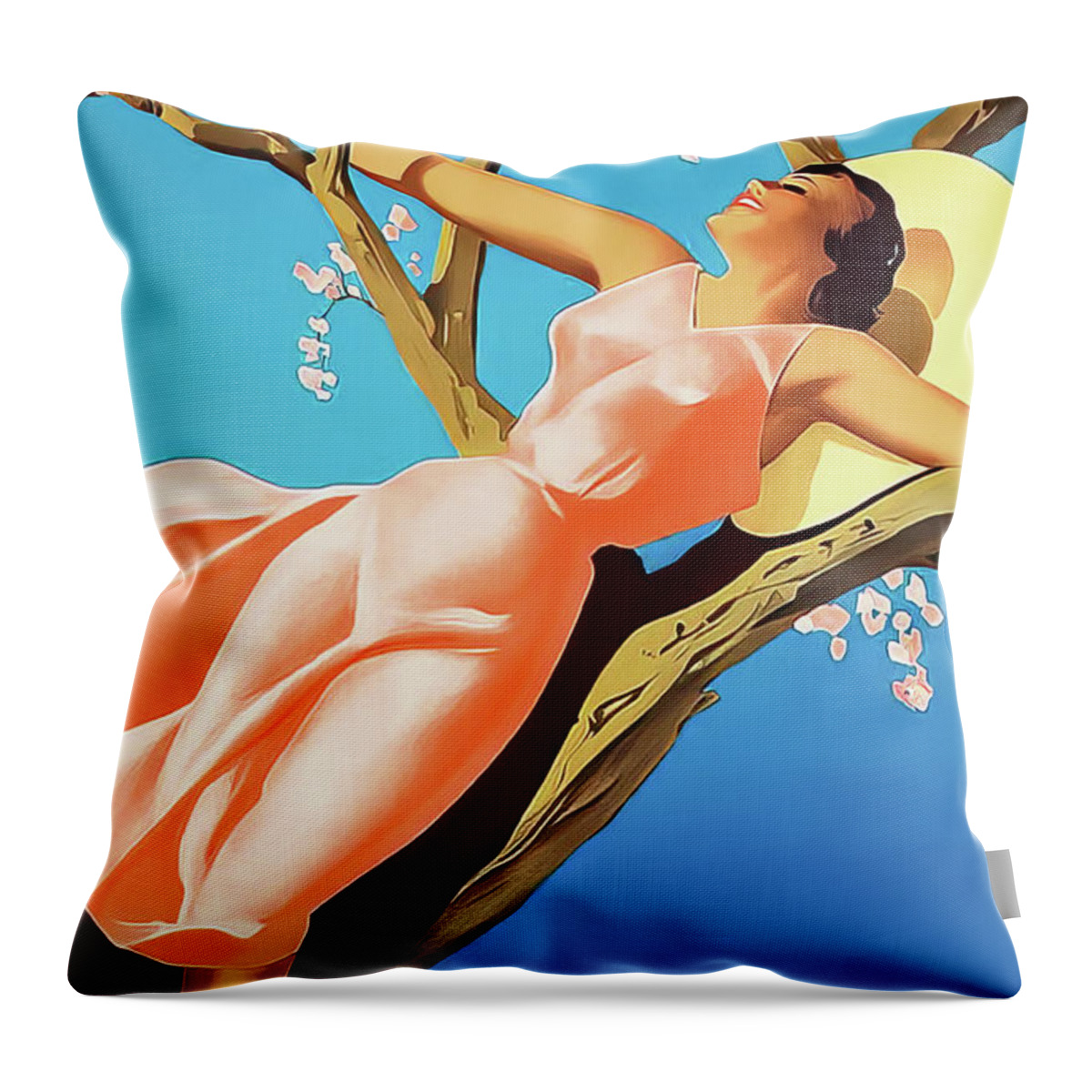 Lugano Throw Pillow featuring the drawing Lugano Switzerland Travel Poster 1939 by M G Whittingham