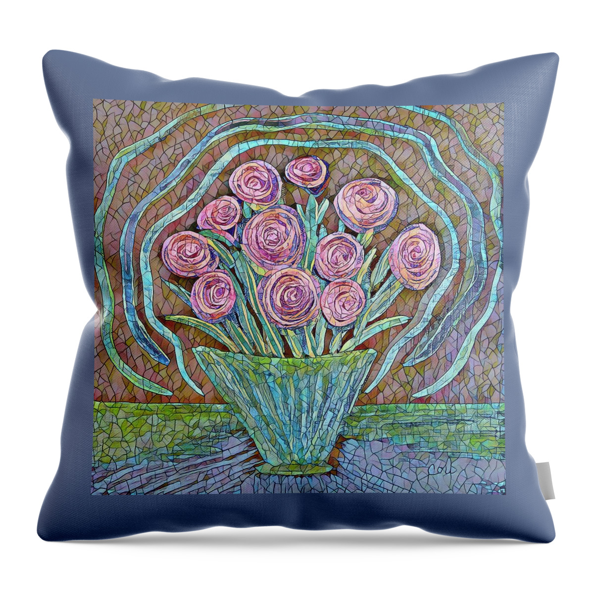 Flowers Throw Pillow featuring the painting Luminous Pink Bouquet Mosaic by Corinne Carroll