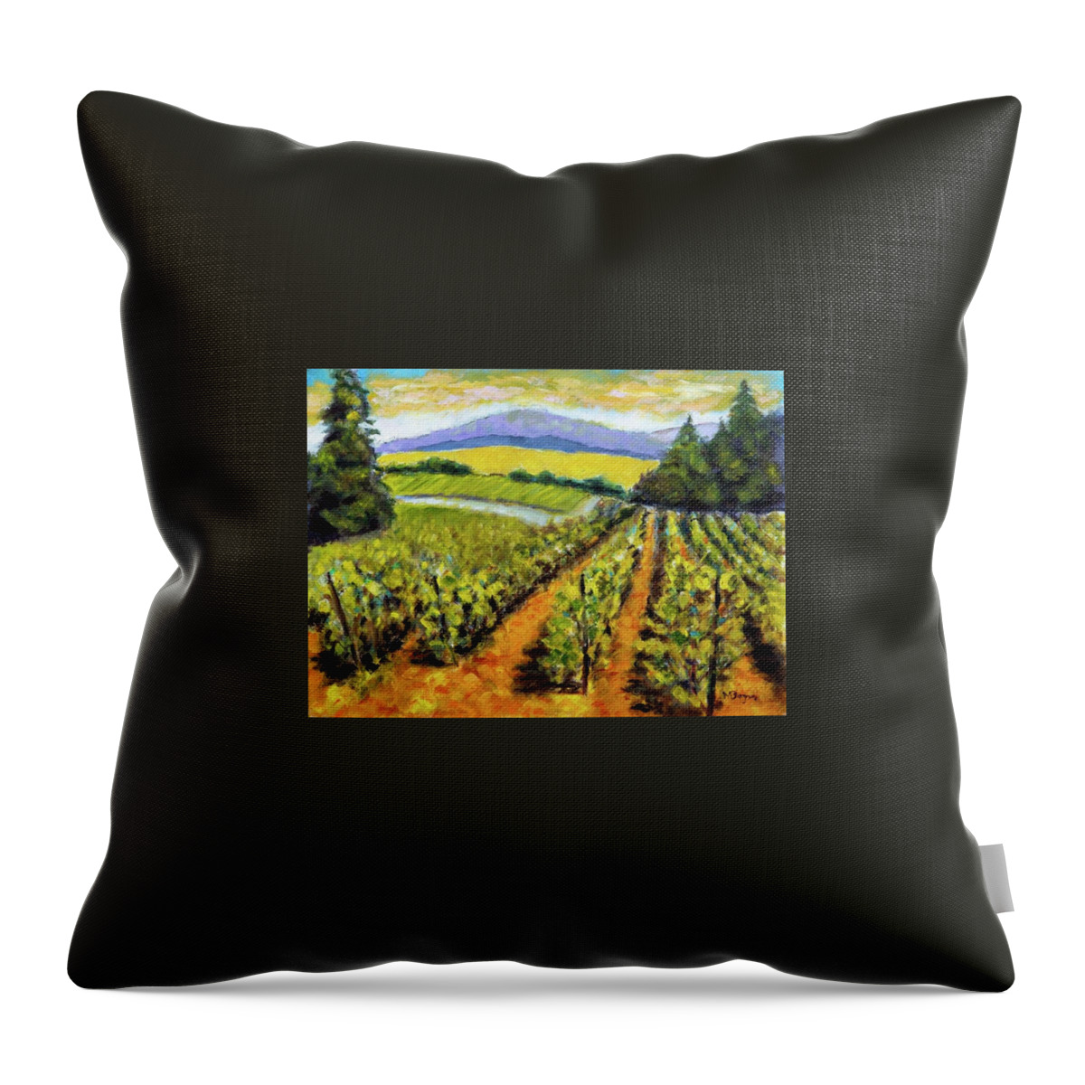 Landscape Throw Pillow featuring the painting Lumos Vineyard Philomath by Mike Bergen