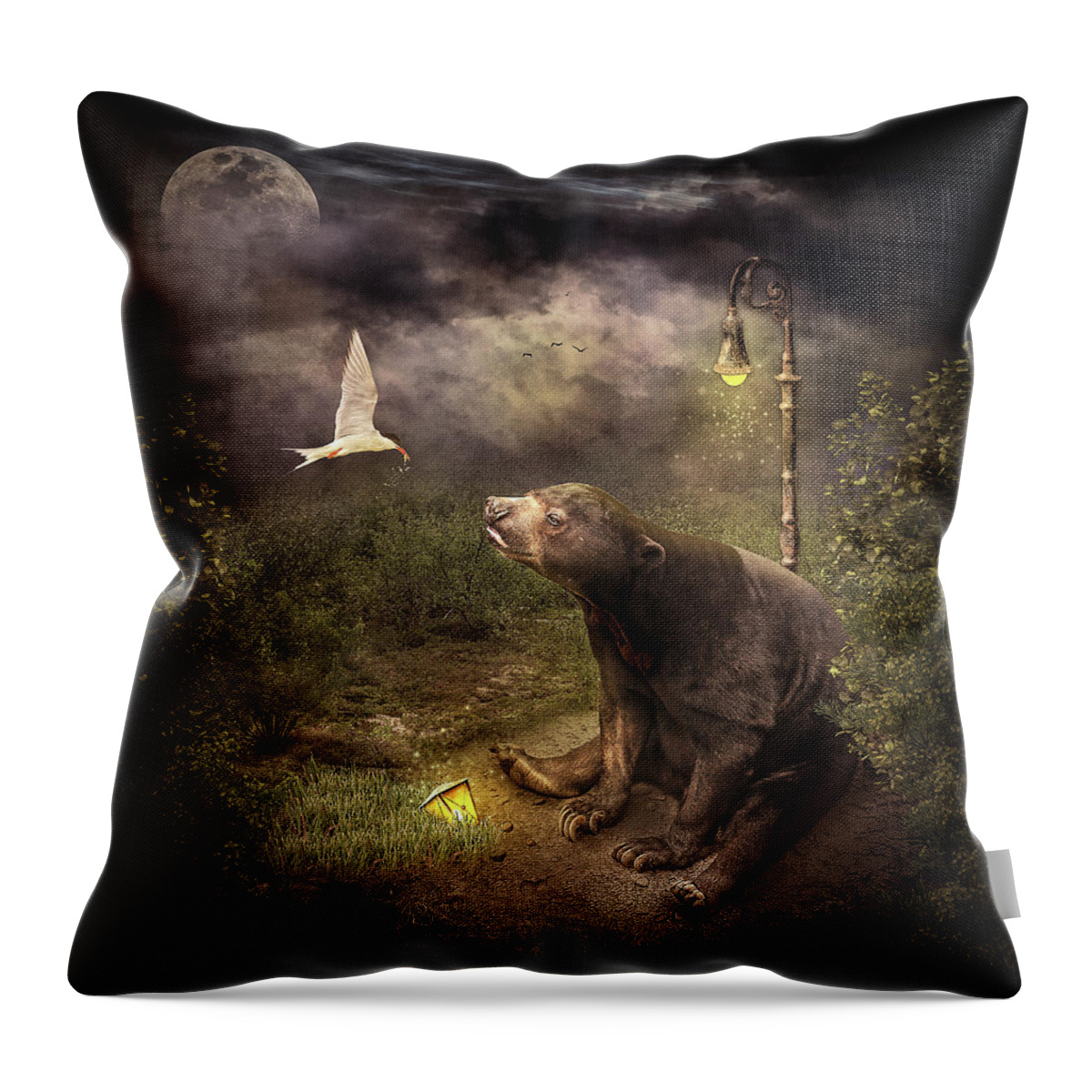 Bear Throw Pillow featuring the digital art Lunch Delivery by Maggy Pease