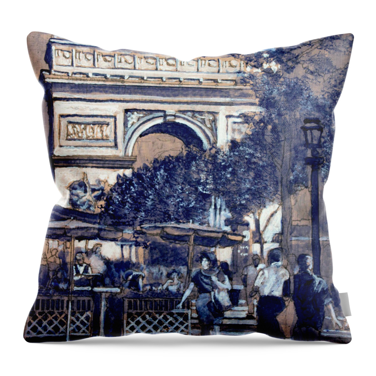 People Walking Throw Pillow featuring the drawing Lunch on the Champs Elysees by David Zimmerman
