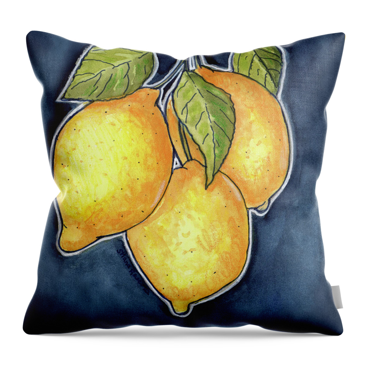 Lemons Throw Pillow featuring the painting Luscious Lemons by Shana Rowe Jackson