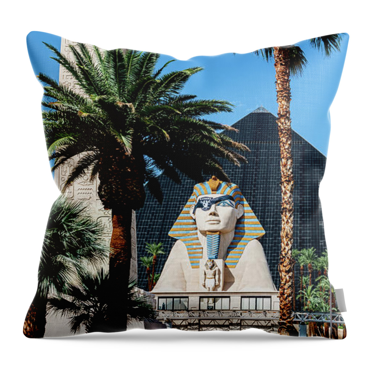 Luxor Throw Pillow featuring the photograph Luxor Casino Las Vegas Raiders Eye Patch on Sphinx 2 to 1 Ratio by Aloha Art
