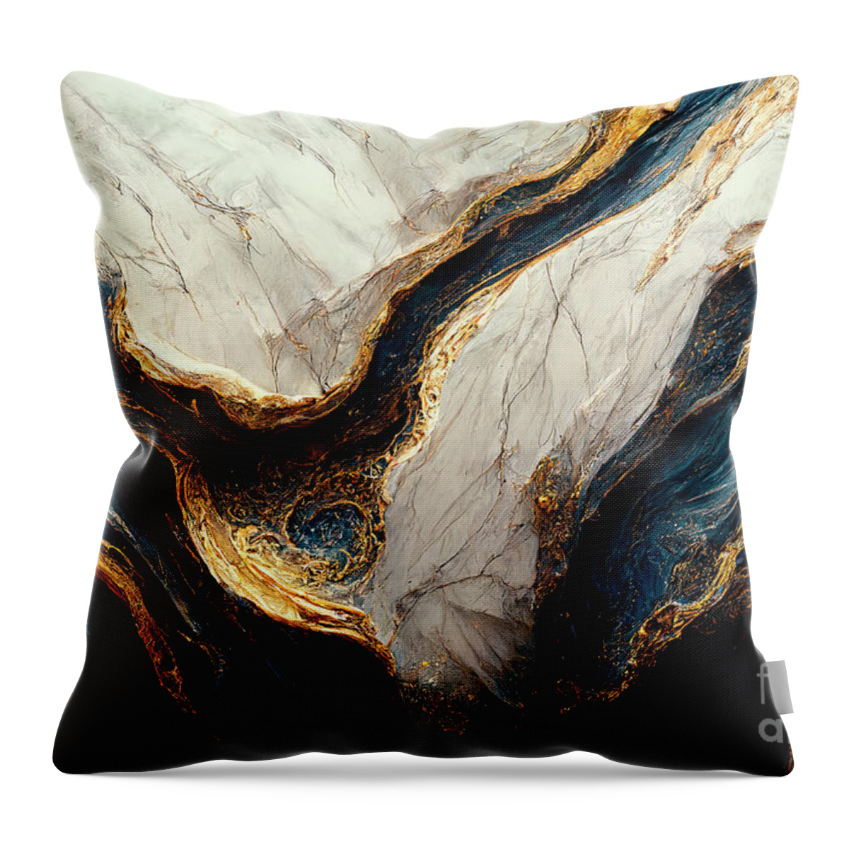 Marble Throw Pillow featuring the photograph Luxury marble texture background white, blue and gold. Natural s by Jelena Jovanovic