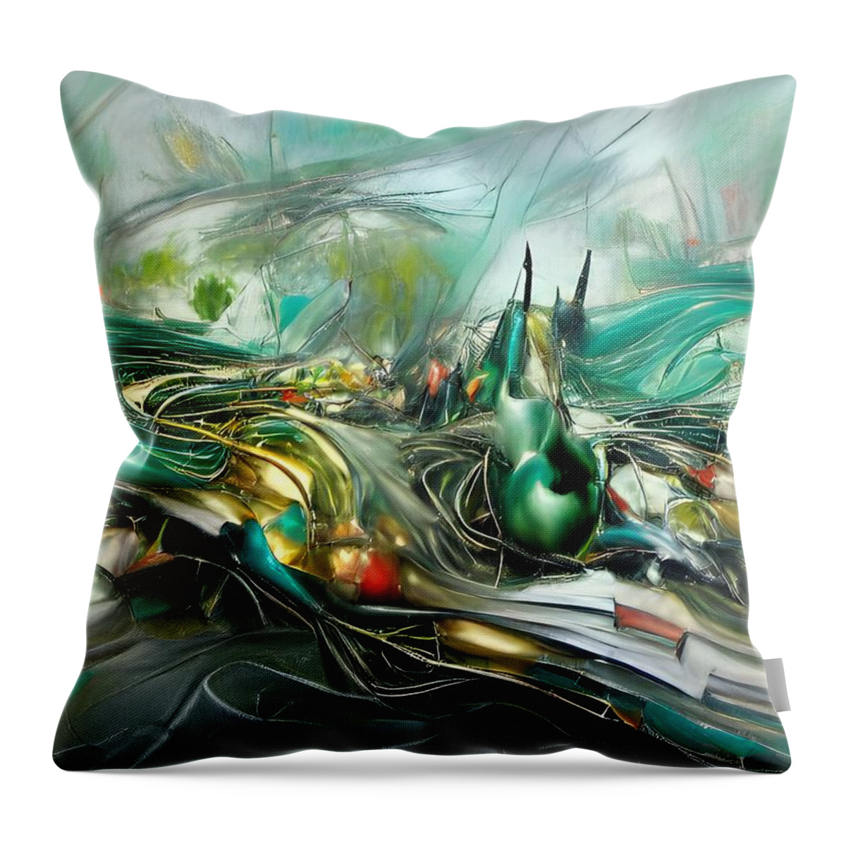 Green Throw Pillow featuring the digital art Lyrical Greens by Beverly Read