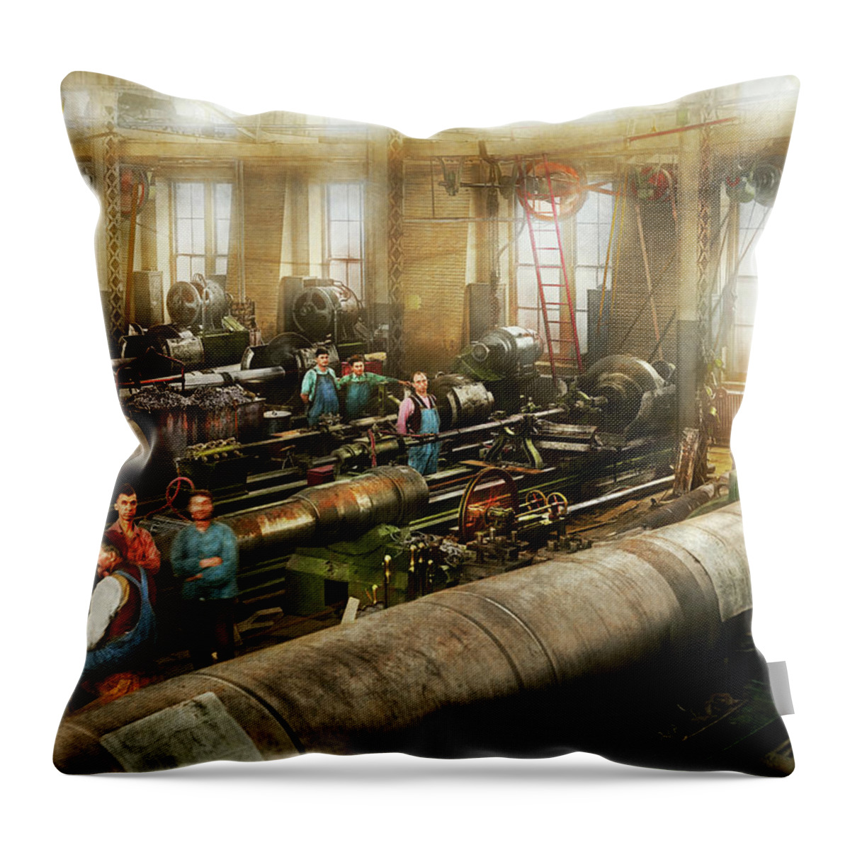 Machinist Throw Pillow featuring the photograph Machinist - Gun - Check out these big guns 1917 by Mike Savad
