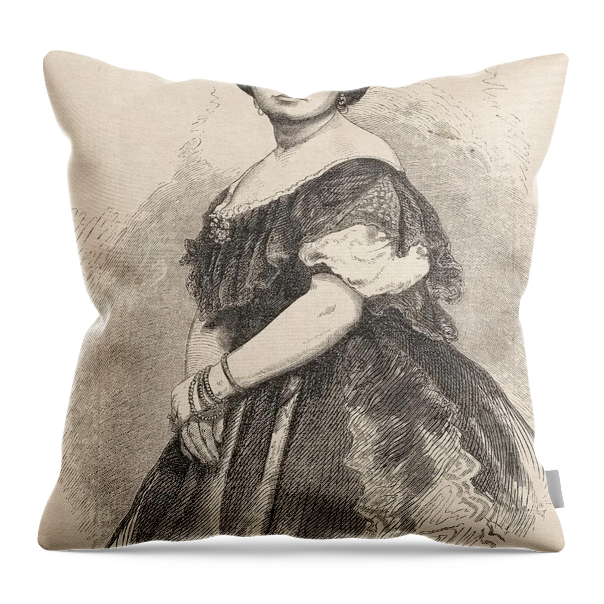 Winslow Homer Throw Pillow featuring the drawing Madame Laborde, the Prima Donna by Winslow Homer