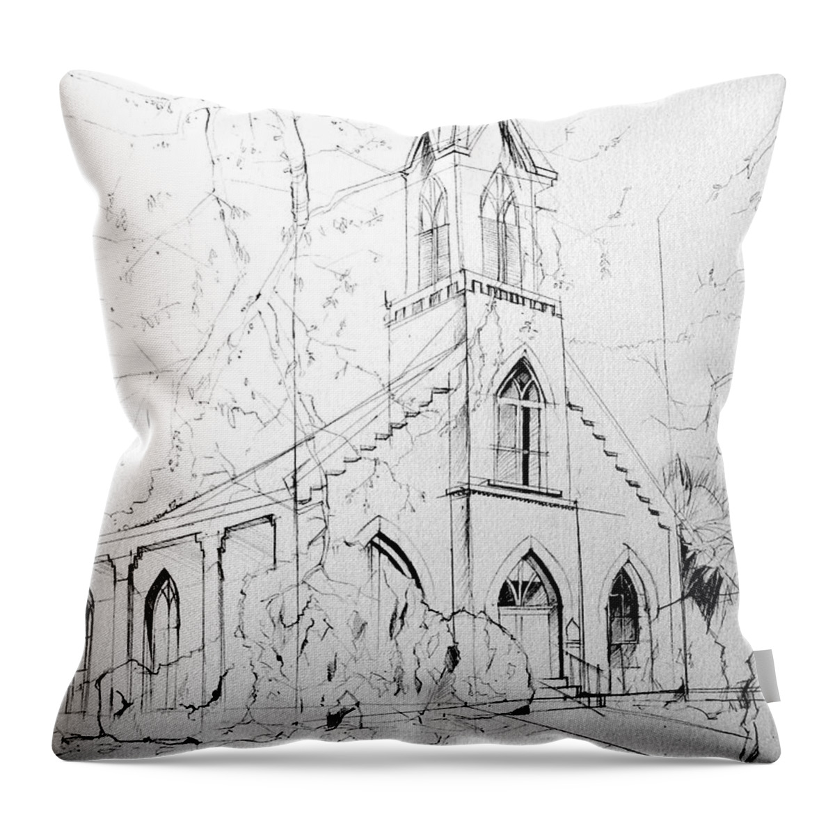 Madison Church Pen Throw Pillow featuring the painting Madison Church Pen by John Gholson
