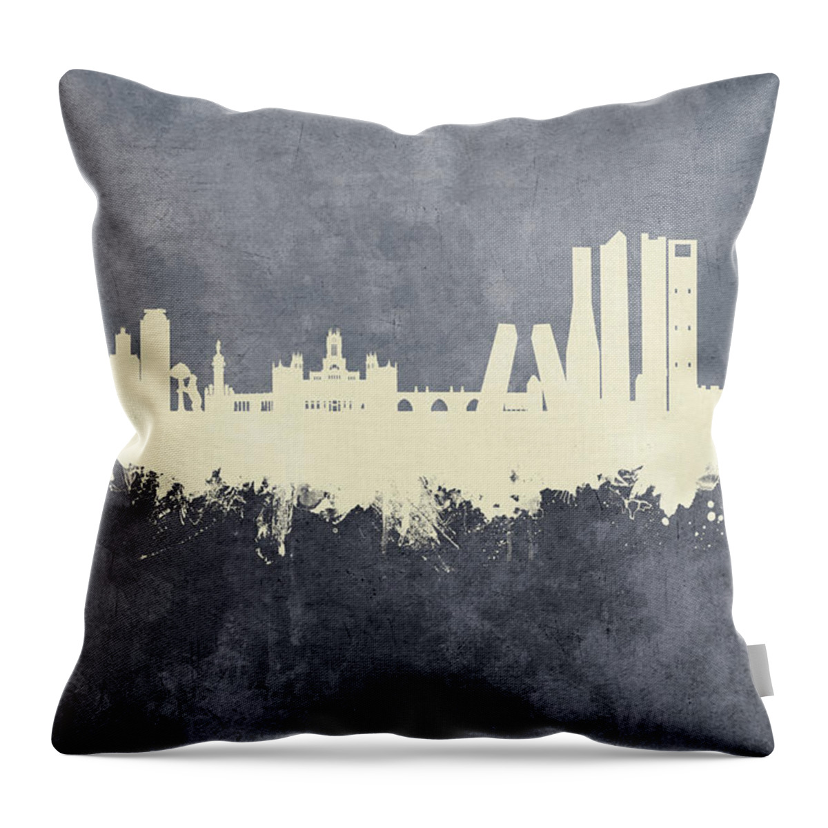 Madrid Throw Pillow featuring the digital art Madrid Spain Skyline #60 by Michael Tompsett