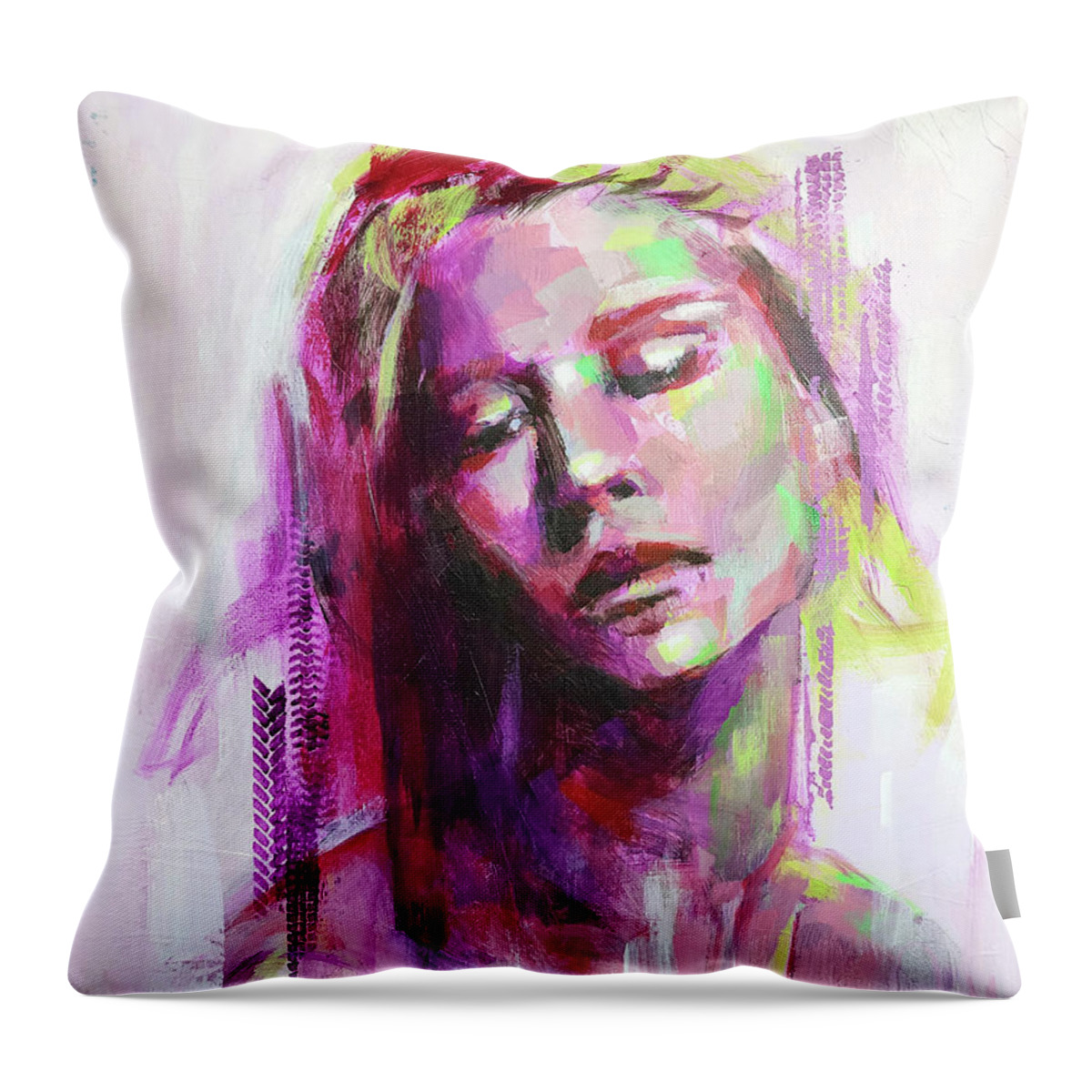 Acrylics Throw Pillow featuring the painting Magenta by Luzdy Rivera