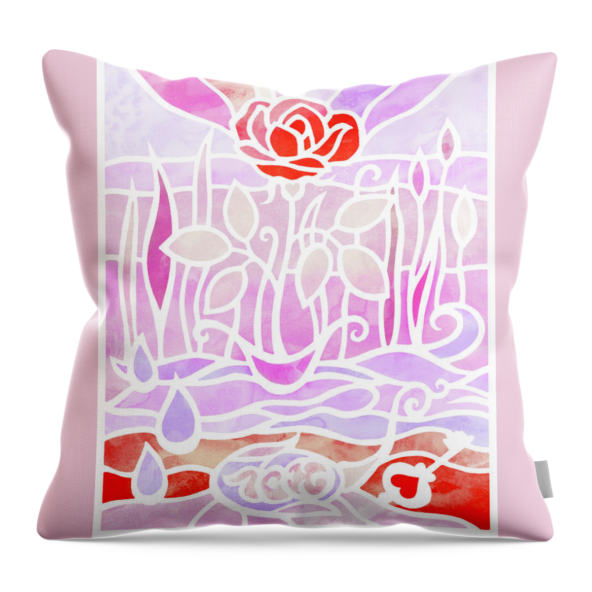 Batik Throw Pillow featuring the painting Magic Rose Garden Batik In Pink Red And Purple by Irina Sztukowski