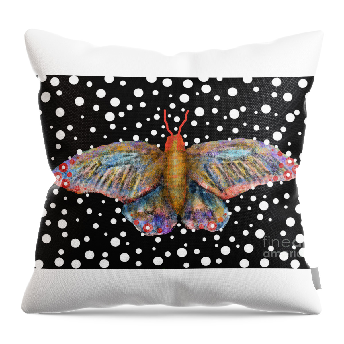 Magical Butterfly Butterflies Nature Abstract Black Bag Mask Purse Cushion Lobby Insect Animal Colourful Throw Pillow featuring the painting Magical Butterfly by Bradley Boug
