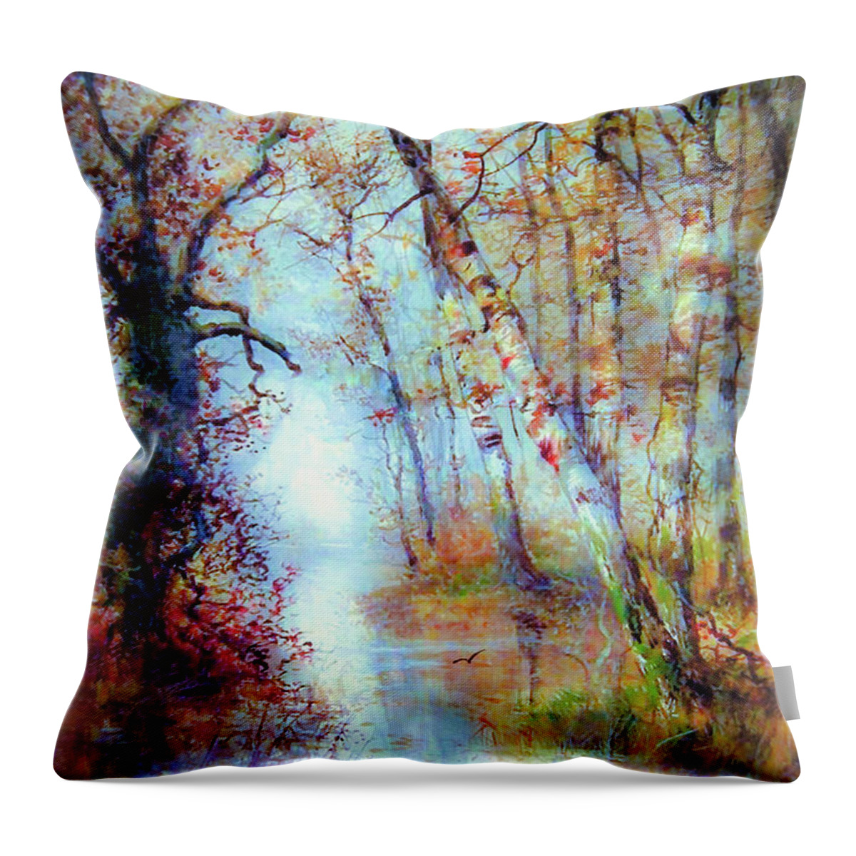 Landscape Throw Pillow featuring the painting Magical Misty Morning by Jane Small