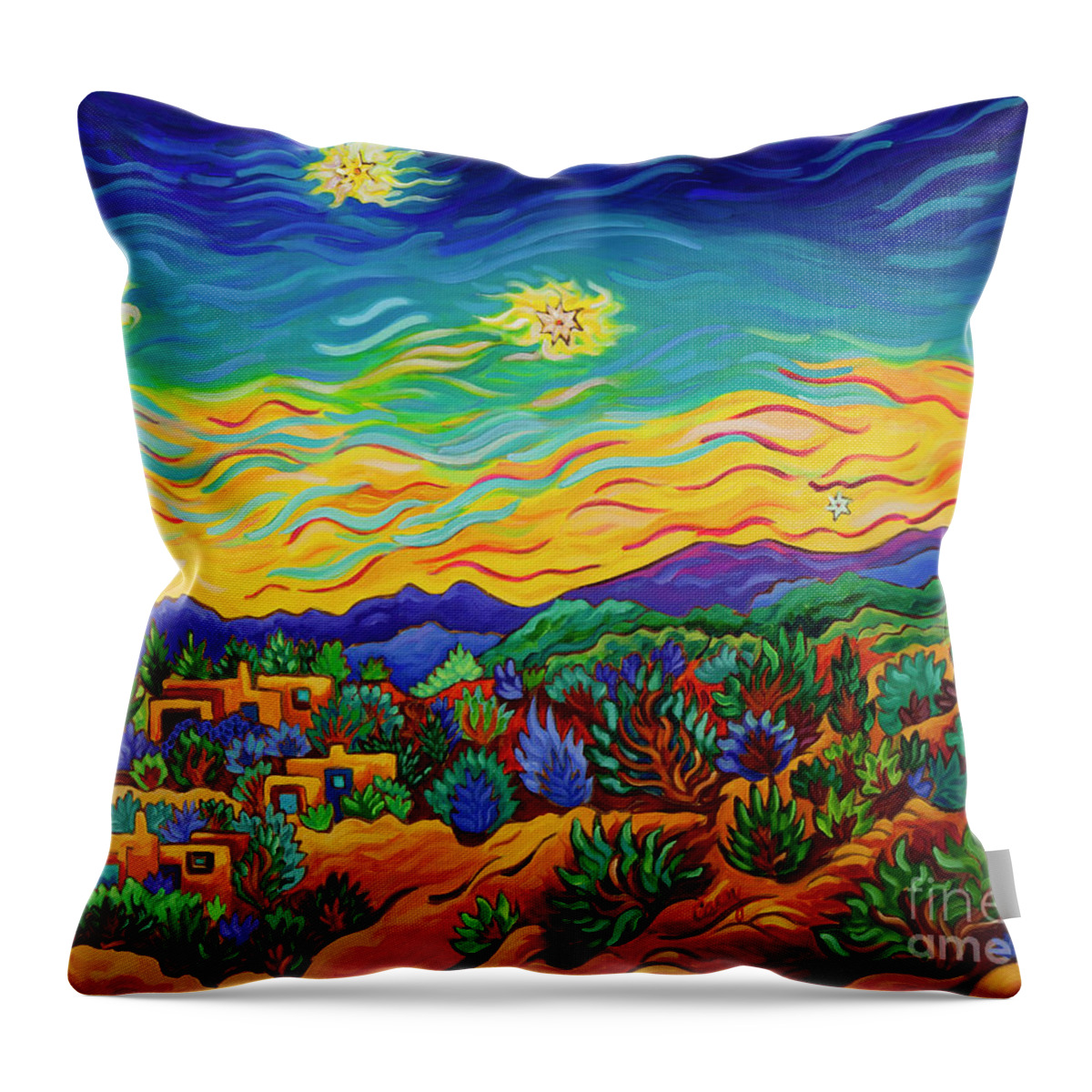 Night Scene Throw Pillow featuring the painting Magical Starlight by Cathy Carey