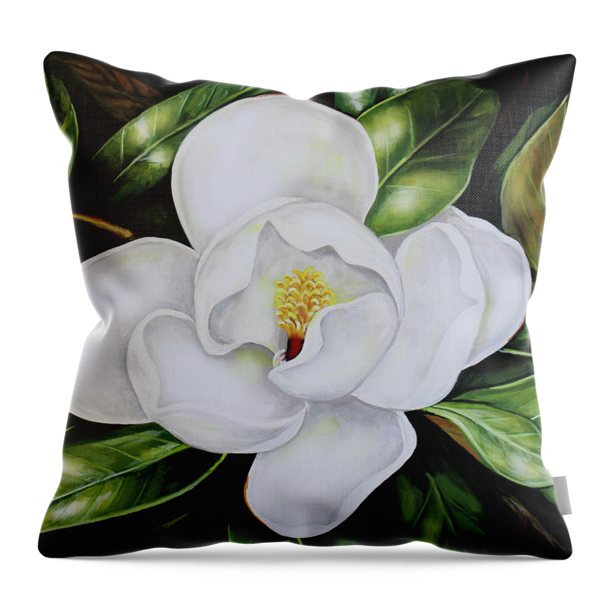Magnolia Throw Pillow featuring the painting Magnolia Blossom by Karl Wagner