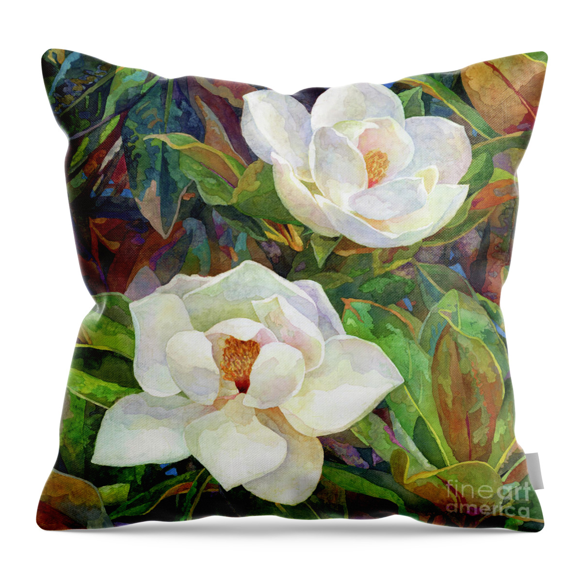 Magnolias Throw Pillow featuring the painting Magnolia Delight - Full Bloom by Hailey E Herrera