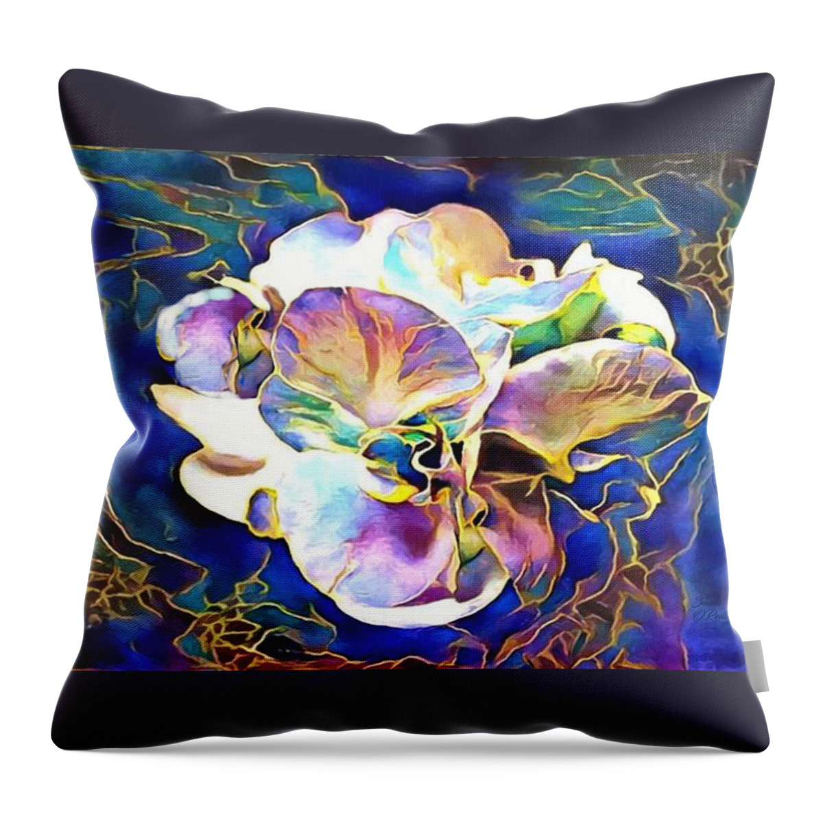 Magnolia Throw Pillow featuring the mixed media Magnolia Flower Abstract Digital Painting2 by Sandi OReilly