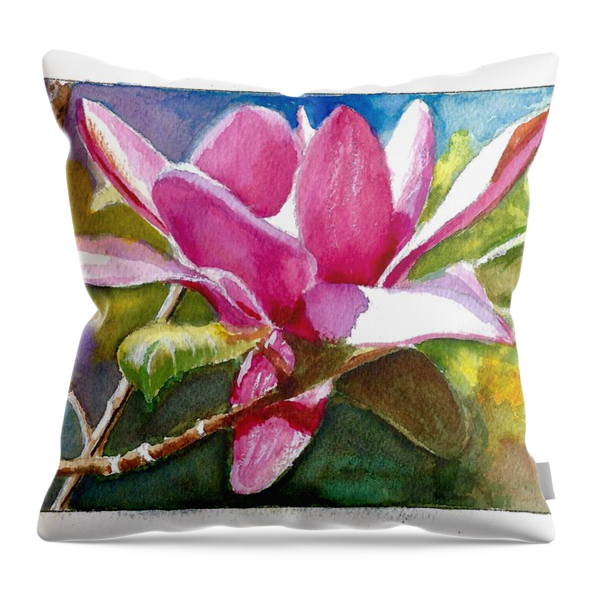 Flower Throw Pillow featuring the painting Magnolia Greeting Card by Dai Wynn