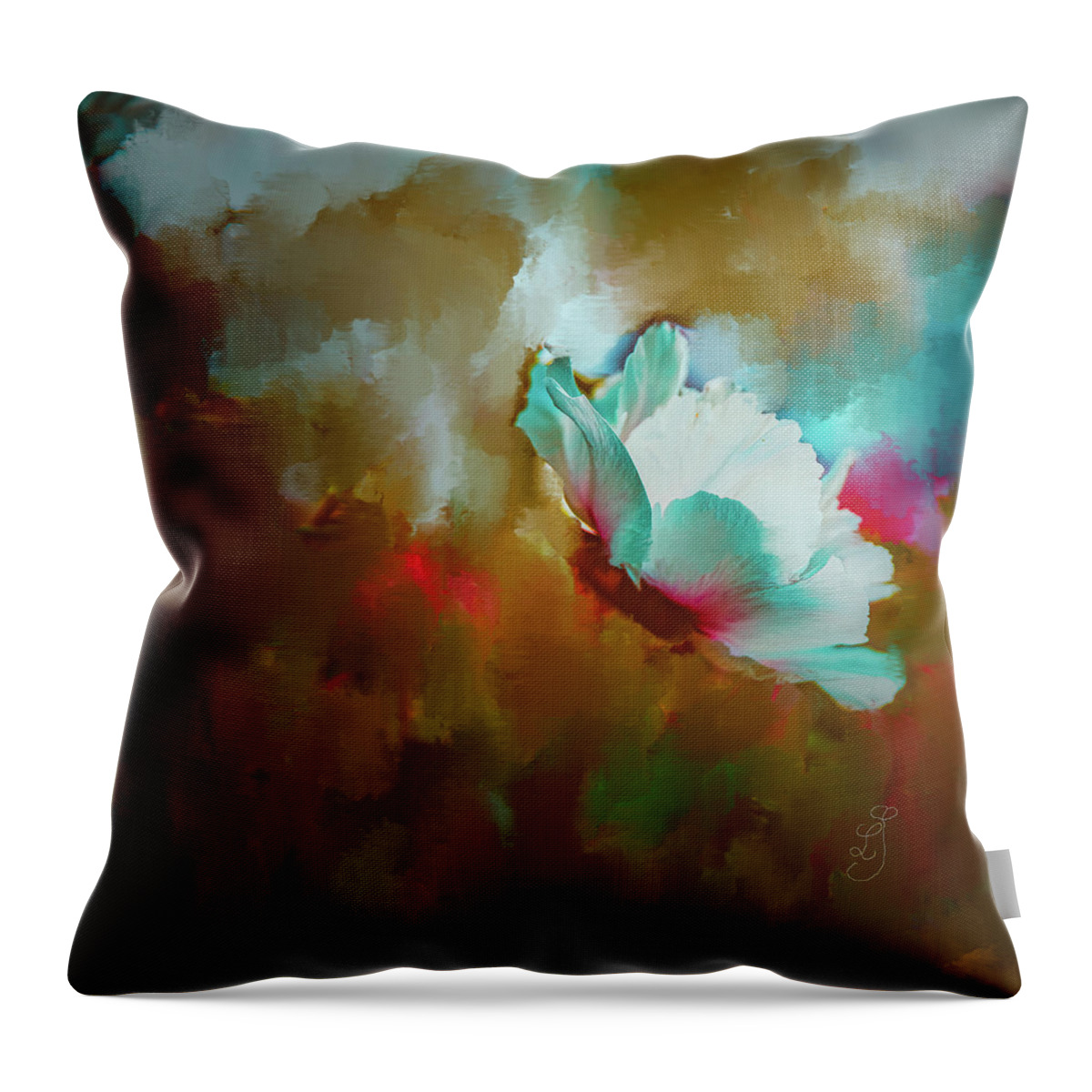  Magnolia On Abstract Throw Pillow featuring the mixed media Magnolia on abstract #j9 by Leif Sohlman