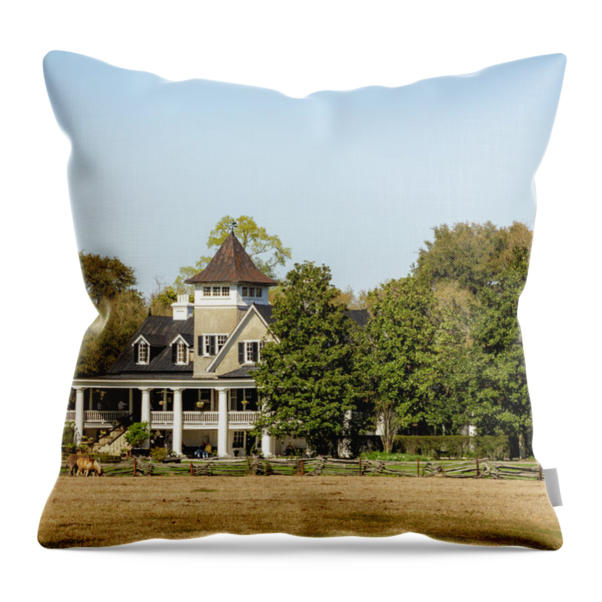 Forest Throw Pillow featuring the photograph Magnolia Plantation House by Cindy Robinson