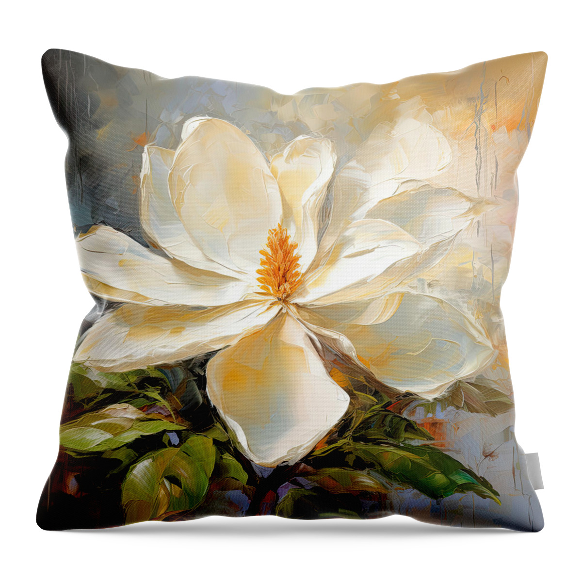 Magnolia Throw Pillow featuring the painting Magnolia's Elegance- Magnolia Paintings by Lourry Legarde