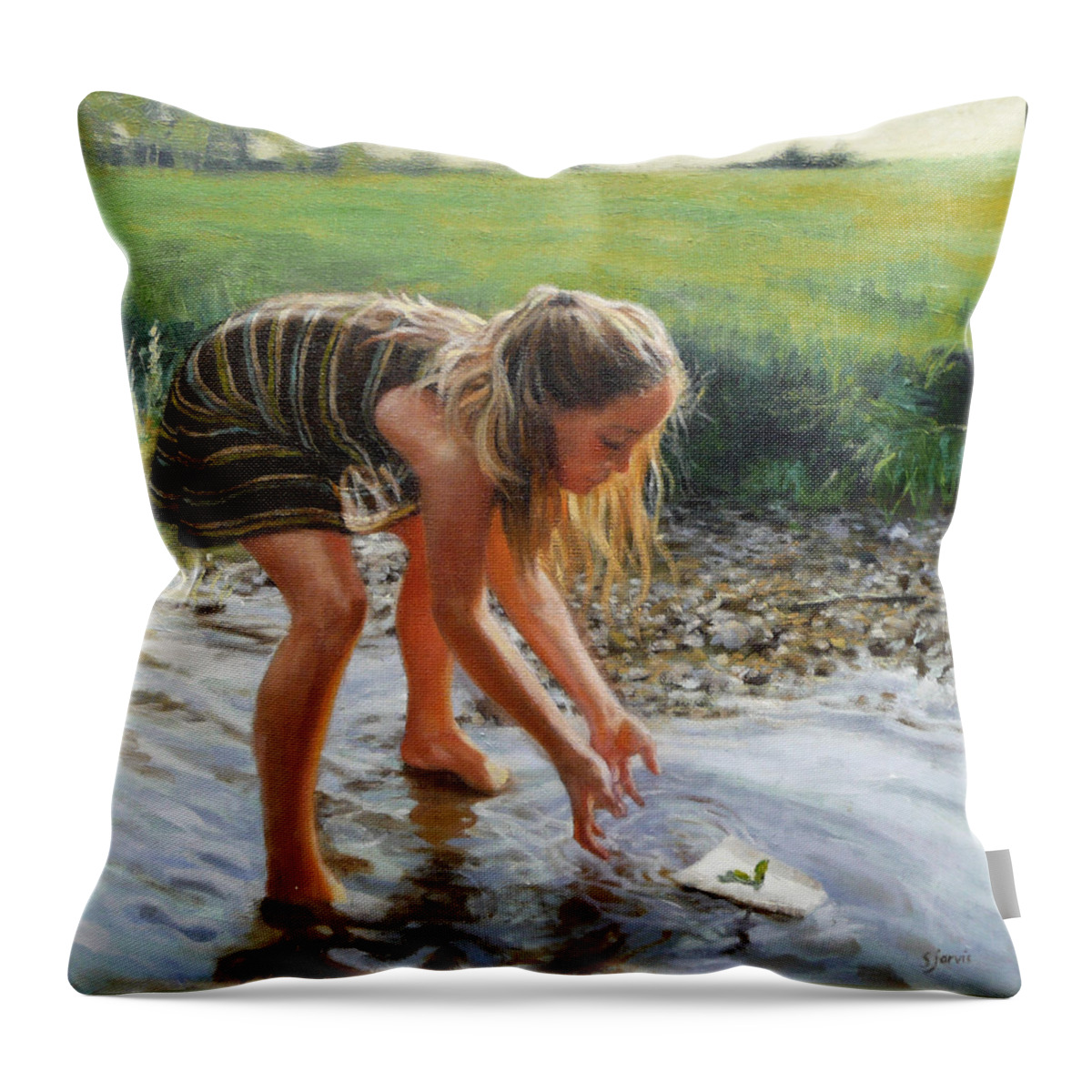 Girl Throw Pillow featuring the painting Maiden Voyage by Susan N Jarvis