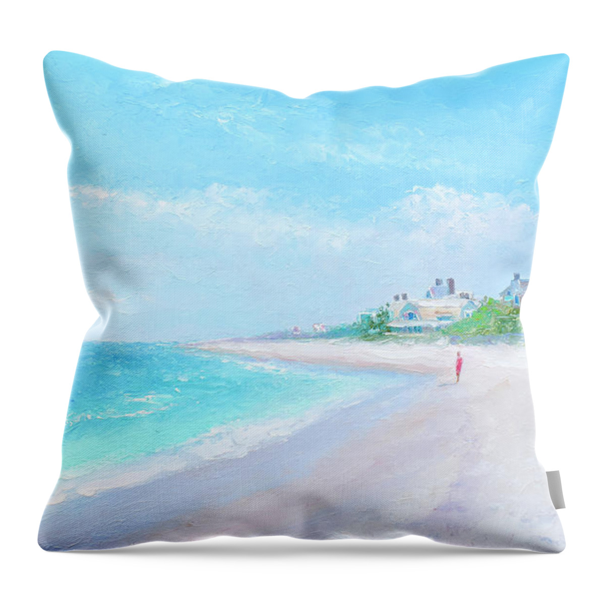 East Hampton Beach Ny Throw Pillow featuring the painting Main Beach, East Hampton, New York, beach impression by Jan Matson