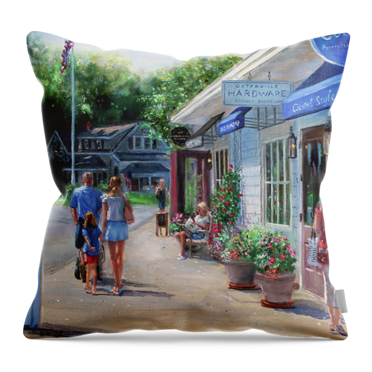Osterville Throw Pillow featuring the painting Main Street Osterville 2 by Jonathan Guy-Gladding JAG