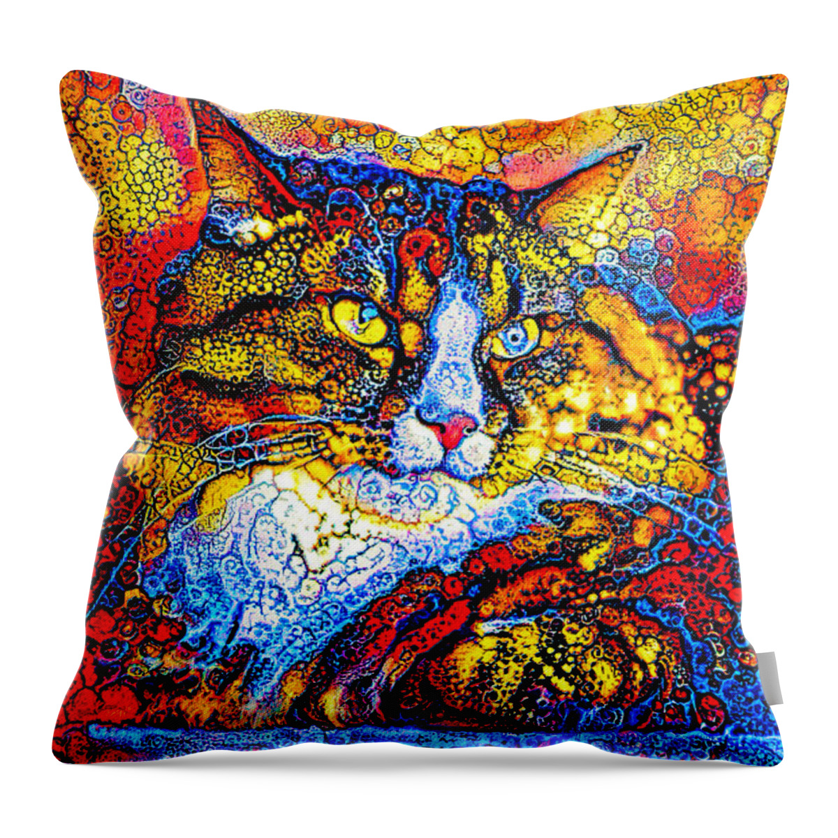 Maine Coon Throw Pillow featuring the digital art Maine Coon cat lying down - colorful bubble abstract art by Nicko Prints