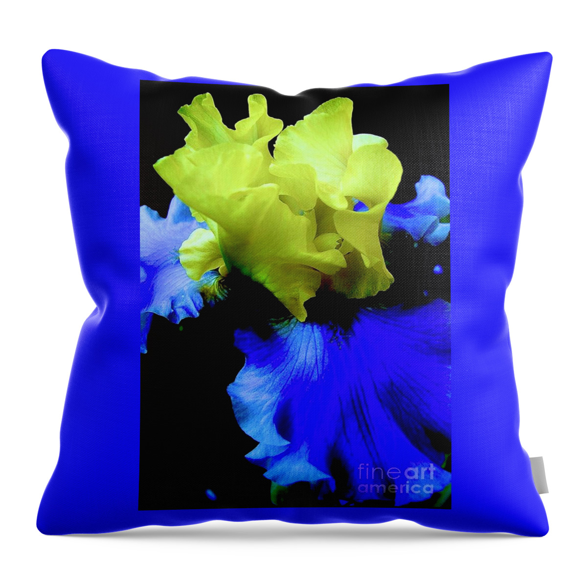 Bearded Iris Throw Pillow featuring the digital art Maize N Blue by Tammy Keyes