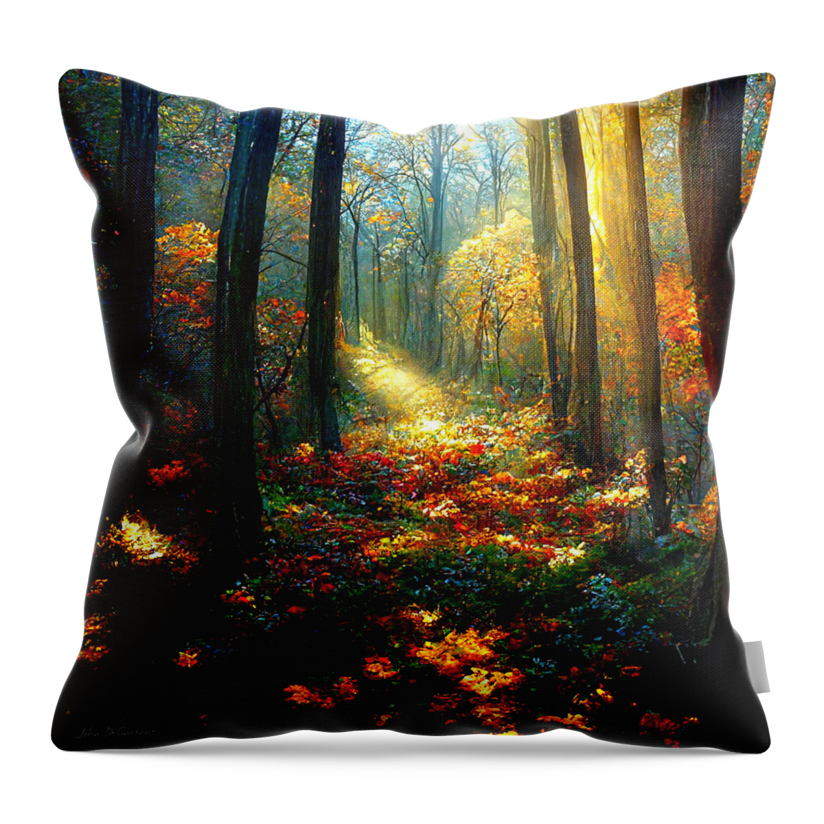 Autumn Throw Pillow featuring the mixed media Majestic Forest by John DeGaetano