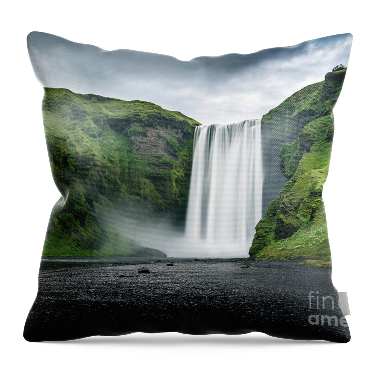 Iceland Throw Pillow featuring the photograph Majestic Skogafoss waterfall, Iceland by Delphimages Photo Creations