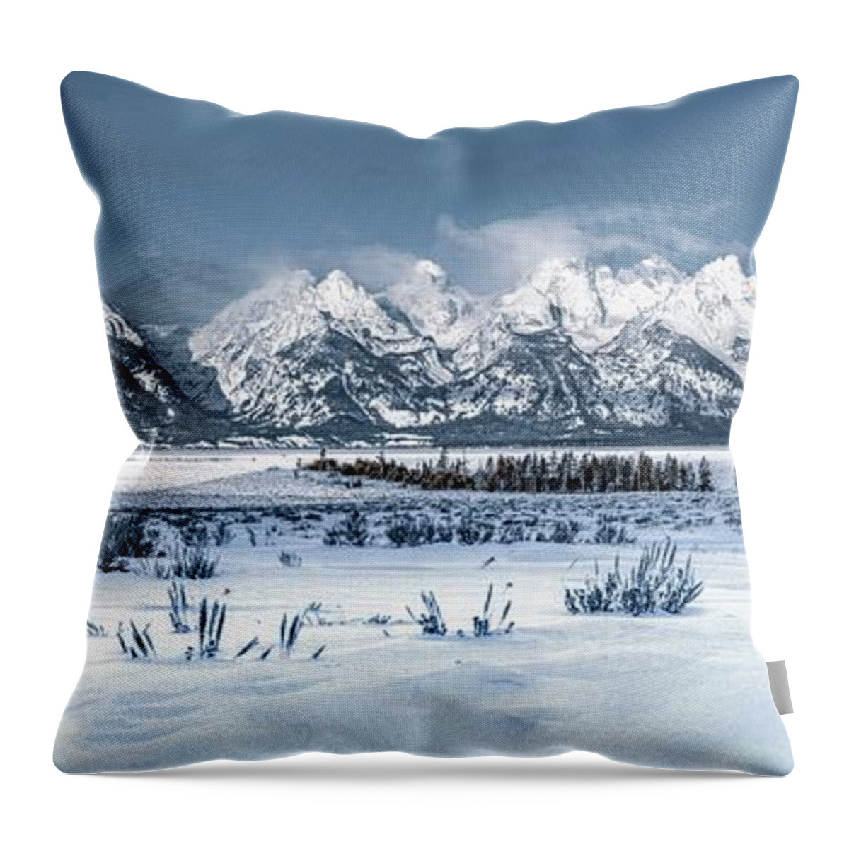 Grand Teton National Park Throw Pillow featuring the photograph Majesty and Grandeur of the Tetons by Marcy Wielfaert