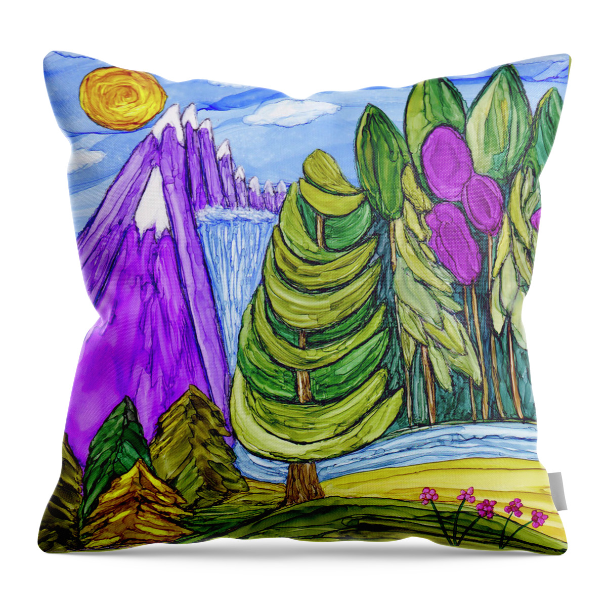 Mountains Throw Pillow featuring the painting Majesty by Winona's Sunshyne