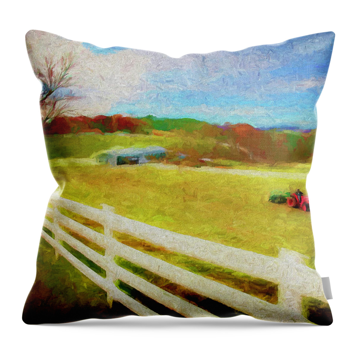 North Carolina Throw Pillow featuring the painting Making Hay ap by Dan Carmichael