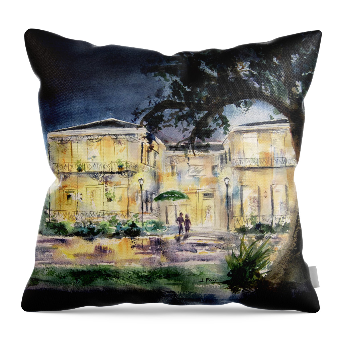 Malaga Inn Throw Pillow featuring the painting Malaga Inn by Jerry Fair