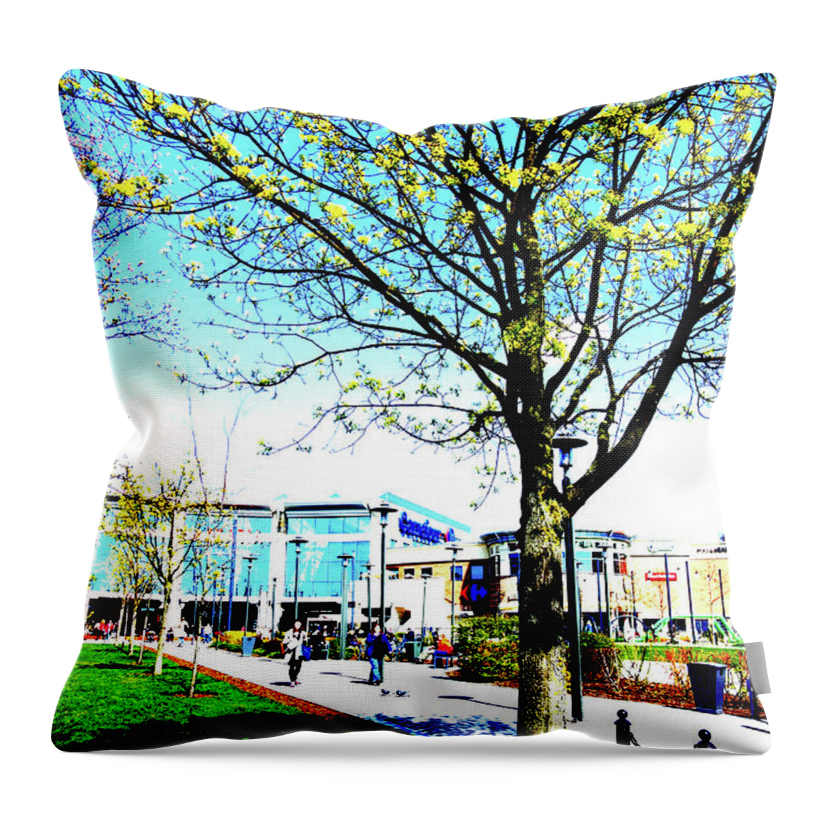 Mall Throw Pillow featuring the photograph Mall In Warsaw, Poland In Spring by John Siest