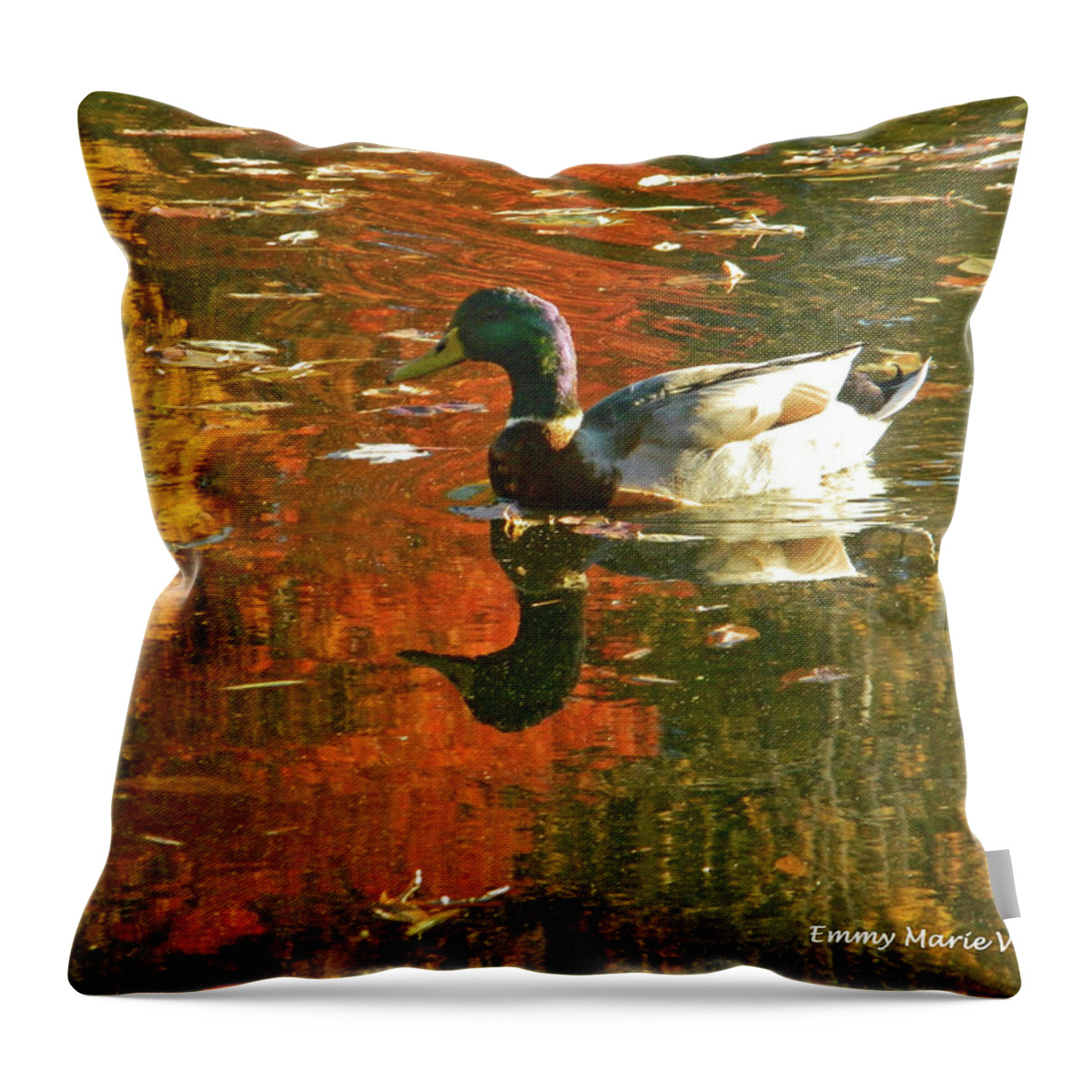 Autumn Throw Pillow featuring the photograph Mallard Duck In the Fall by Emmy Marie Vickers