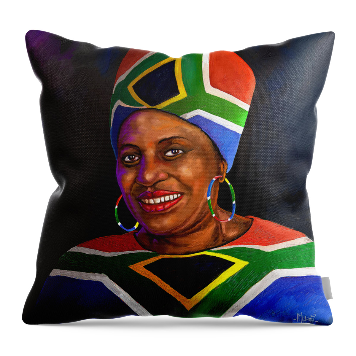 Makeba Throw Pillow featuring the painting Mama Africa by Anthony Mwangi