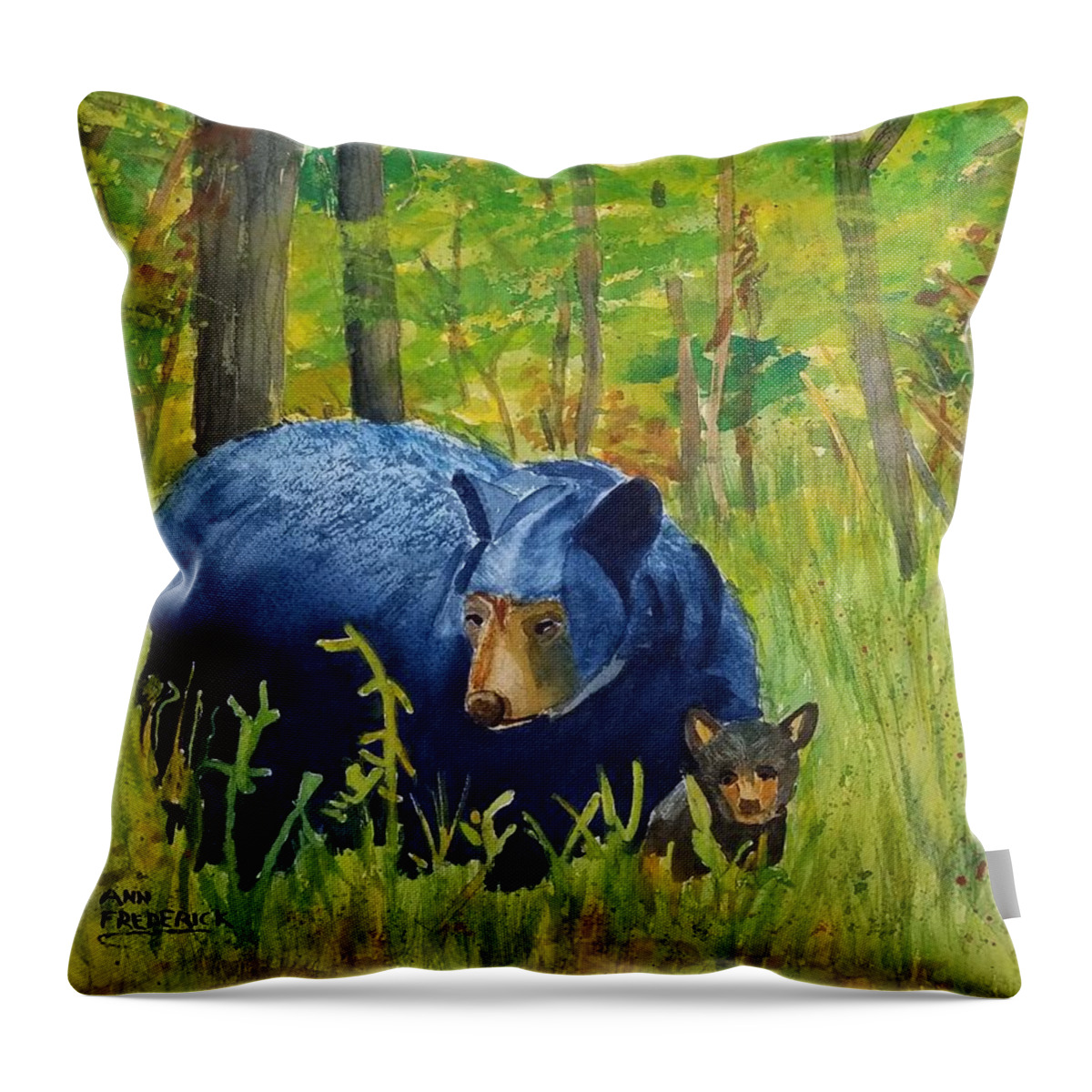 Bears Throw Pillow featuring the painting Mama Bear by Ann Frederick