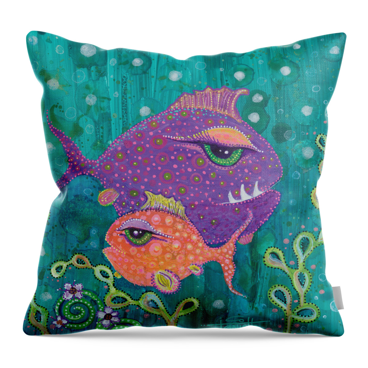 Fish School Throw Pillow featuring the painting Fish School #1 by Tanielle Childers