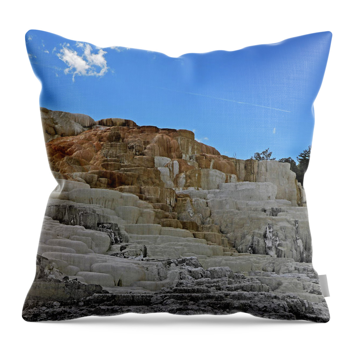 Mammoth Hot Springs Throw Pillow featuring the photograph Mammoth Hot Springs - Yellowstone National Park by Richard Krebs