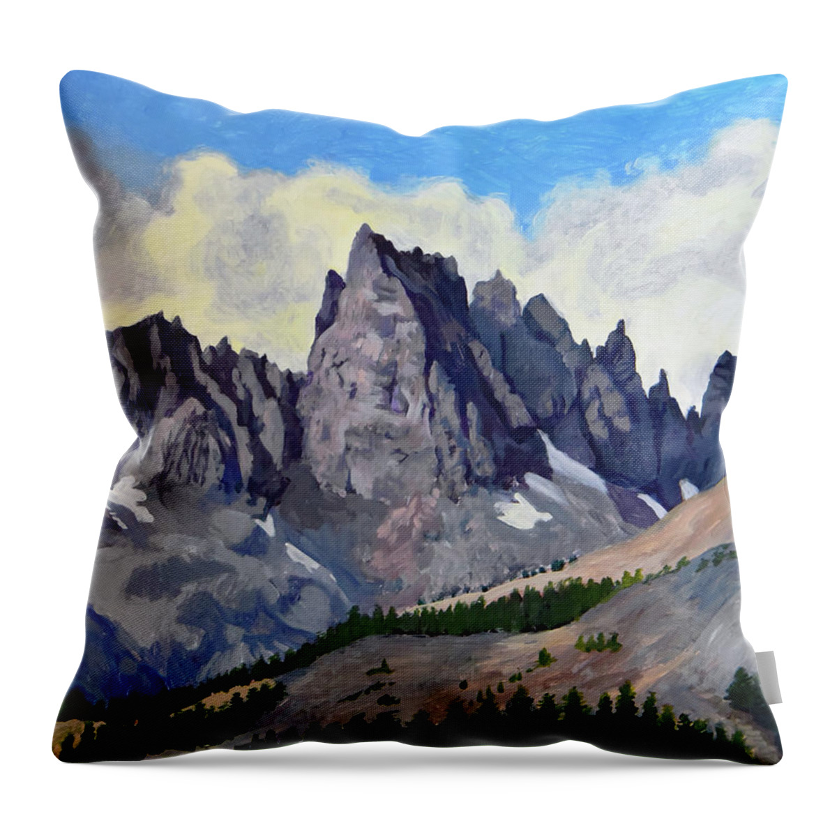 Landscape Throw Pillow featuring the painting Mammoth Minarets by Alice Leggett