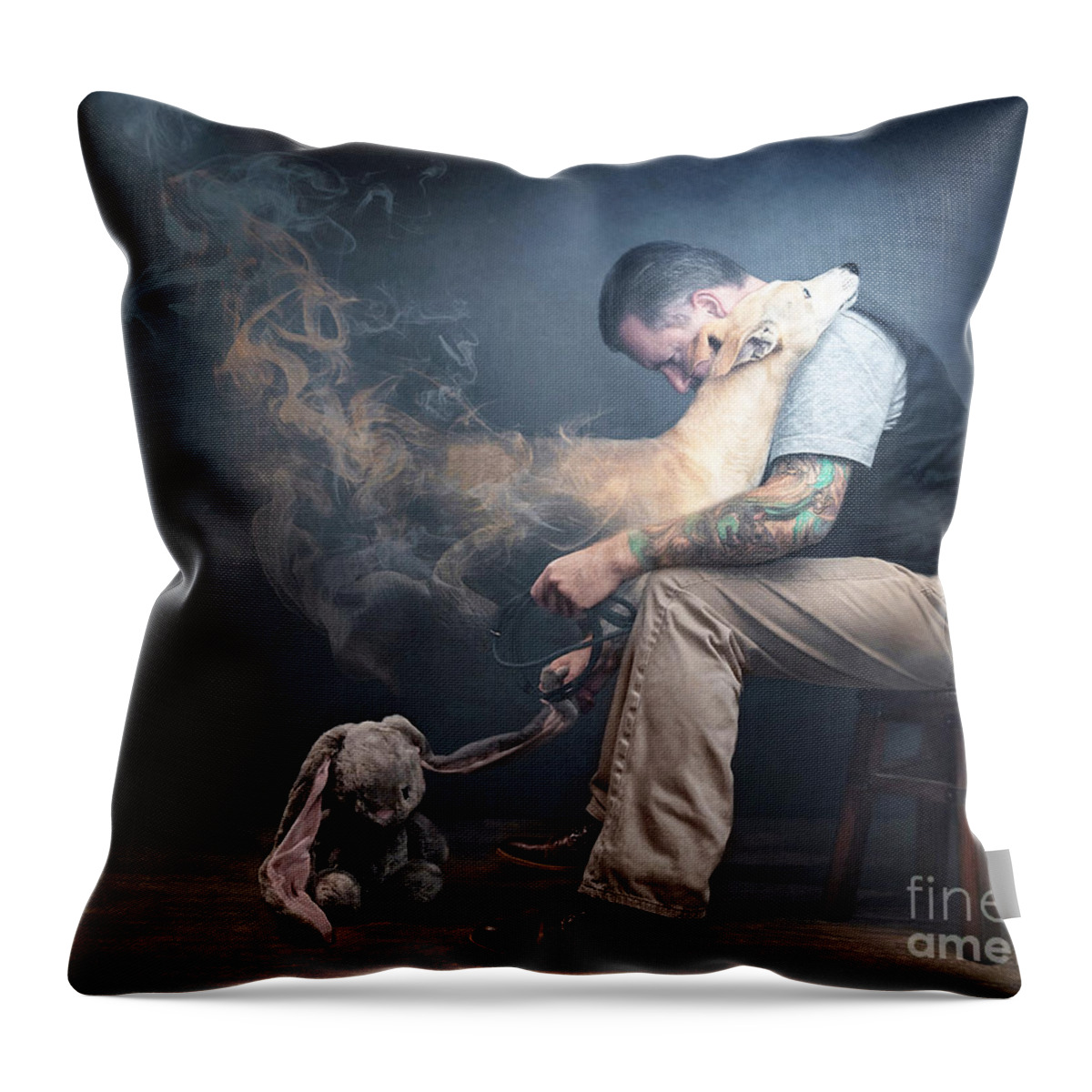 Say Throw Pillow featuring the photograph Man saying Goodbye to his dog by Travis Patenaude