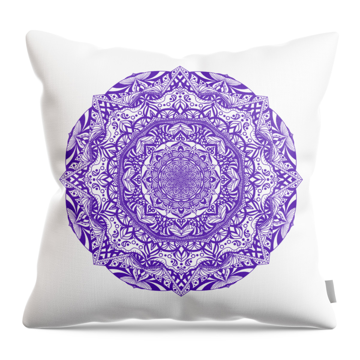 Mandalas Throw Pillow featuring the digital art Mandala of Purple Pleasures by Angie Tirado