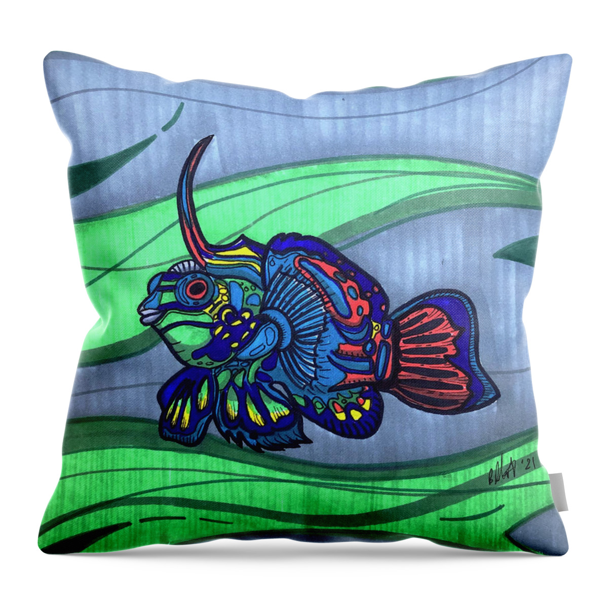 Mandarinfish Throw Pillow featuring the drawing Mandarinfish by Creative Spirit