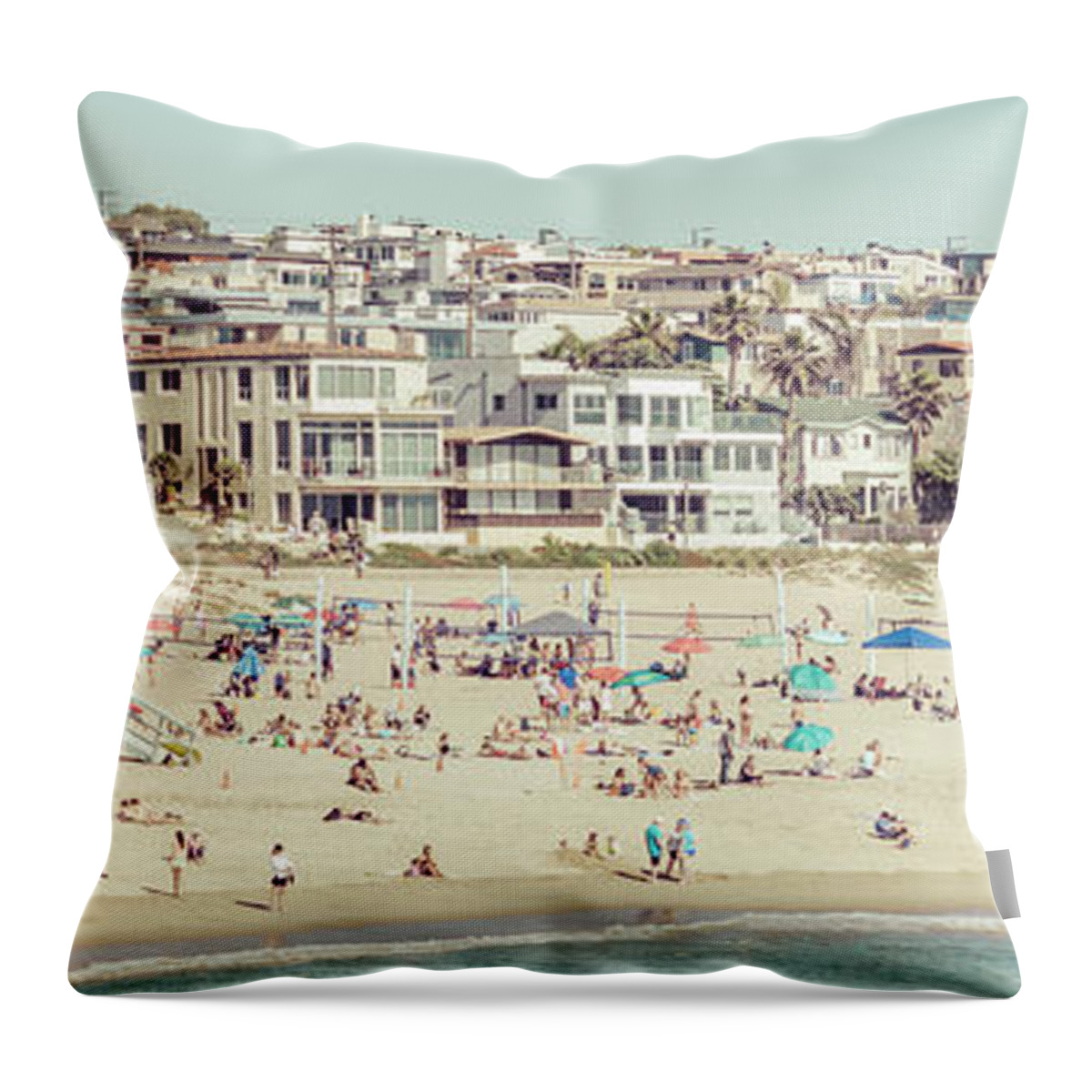 America Throw Pillow featuring the photograph Manhattan Beach Skyline California Panorama Photo by Paul Velgos